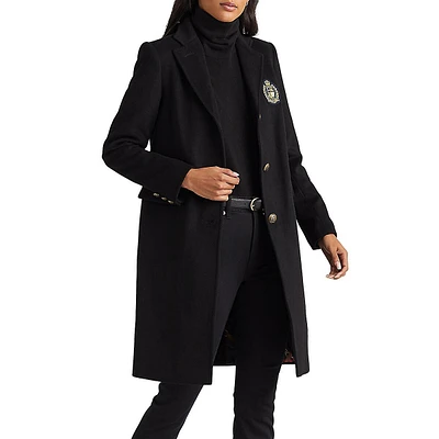 Single Breasted Wool Coat With Crest Patch