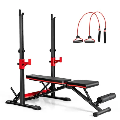 Goplus Adjustable Olympic Weight Bench Press Set With Barbell Rack For Weight Lifting, Home Gym Strength Training