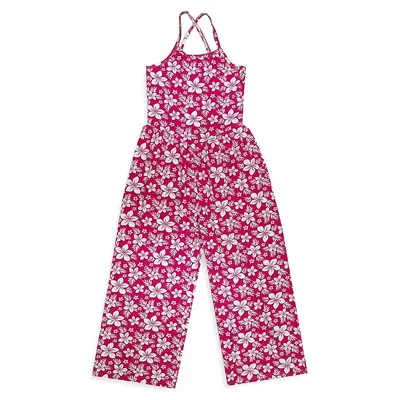 Girl's Floral-Print Sleeveless Jumpsuit