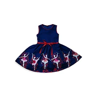 Little Girl's Ballet-Print Tied Fit-&-Flare Dress