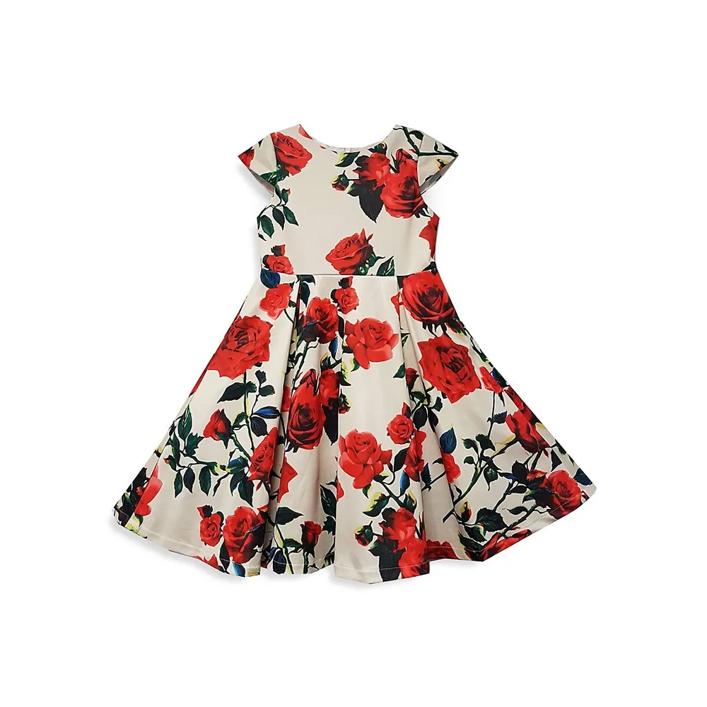 Little Girl's Floral Pleated A-Line Dress