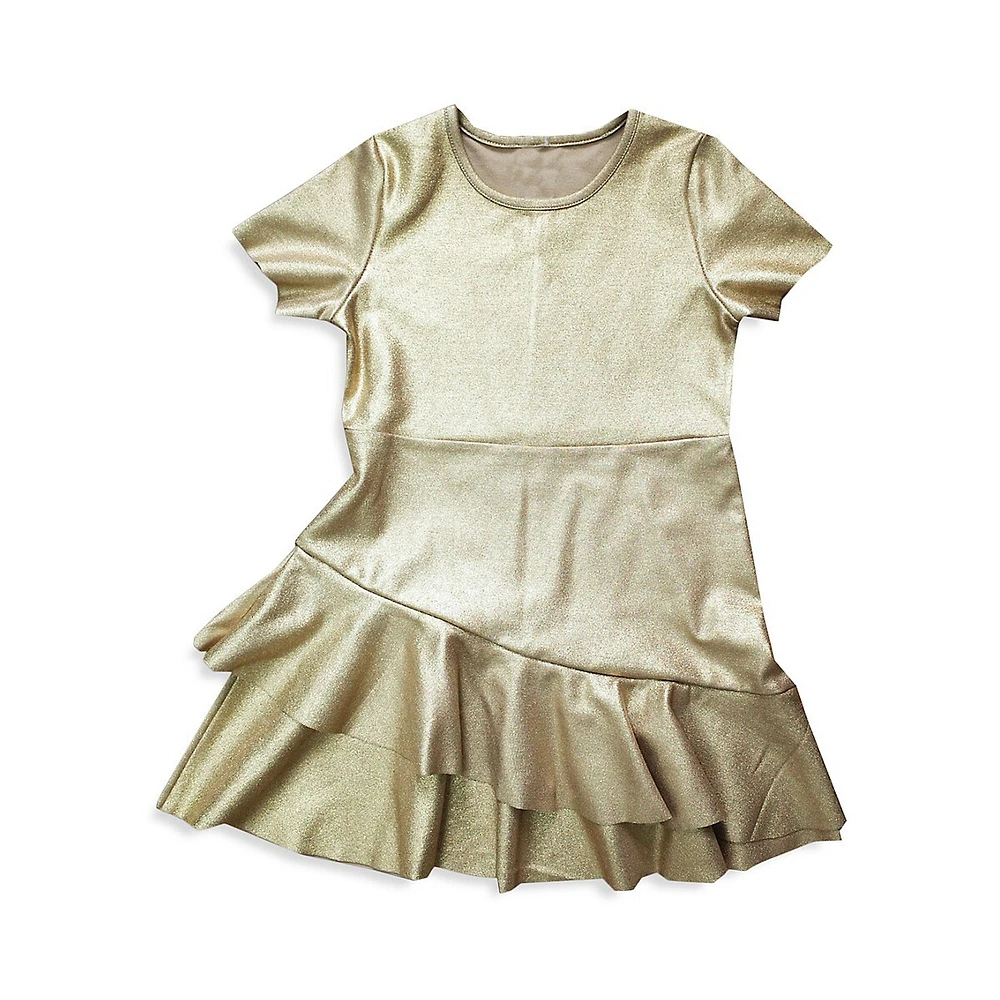 Girl's Marisa Shimmering Metallic Tiered Dress