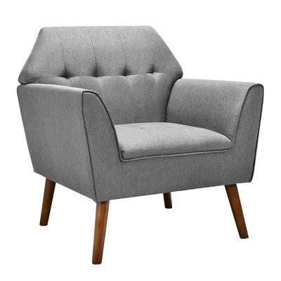 Modern Tufted Fabric Accent Chair Upholstered Armchair With Rubber Wood Legs