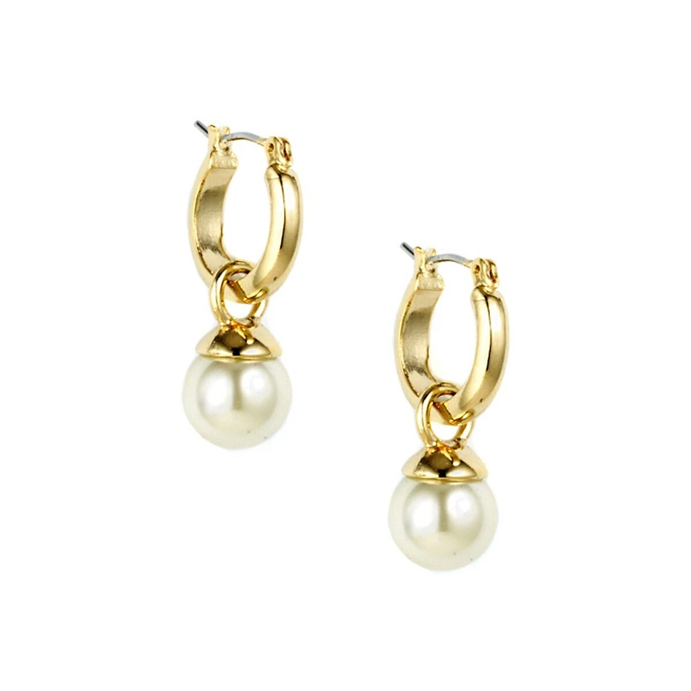 10MM Faux Pearl Goldtone Drop Earrings