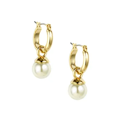 10MM Faux Pearl Goldtone Drop Earrings