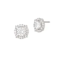 Cubic Zirconia Silvertone Prong Set Stud Earrings