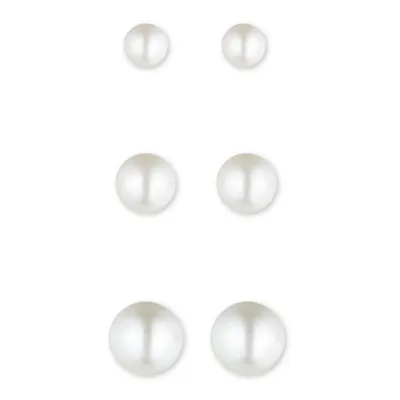 10MM White Round Pearls and Cubic Zirconia Stud Earrings Set