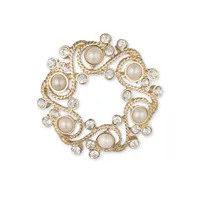 6MM White Freshwater Pearl and Crystal Wreath Brooch