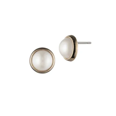 Faux Pearl-Embellished Stud Earrings