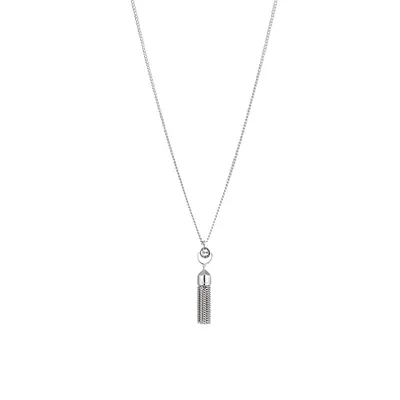 Basic Silvertone & Crystal Pendant Necklace