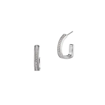 Basic Silvertone & Cubic Zirconia D-Hoop Earrings