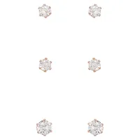 3-Piece Rose Goldtone & Cubic Zirconia Stud Earrings