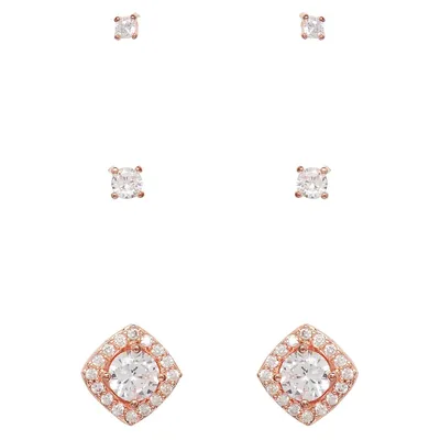 Set of 3 Rose Goldtone & Crystal Earrings Set