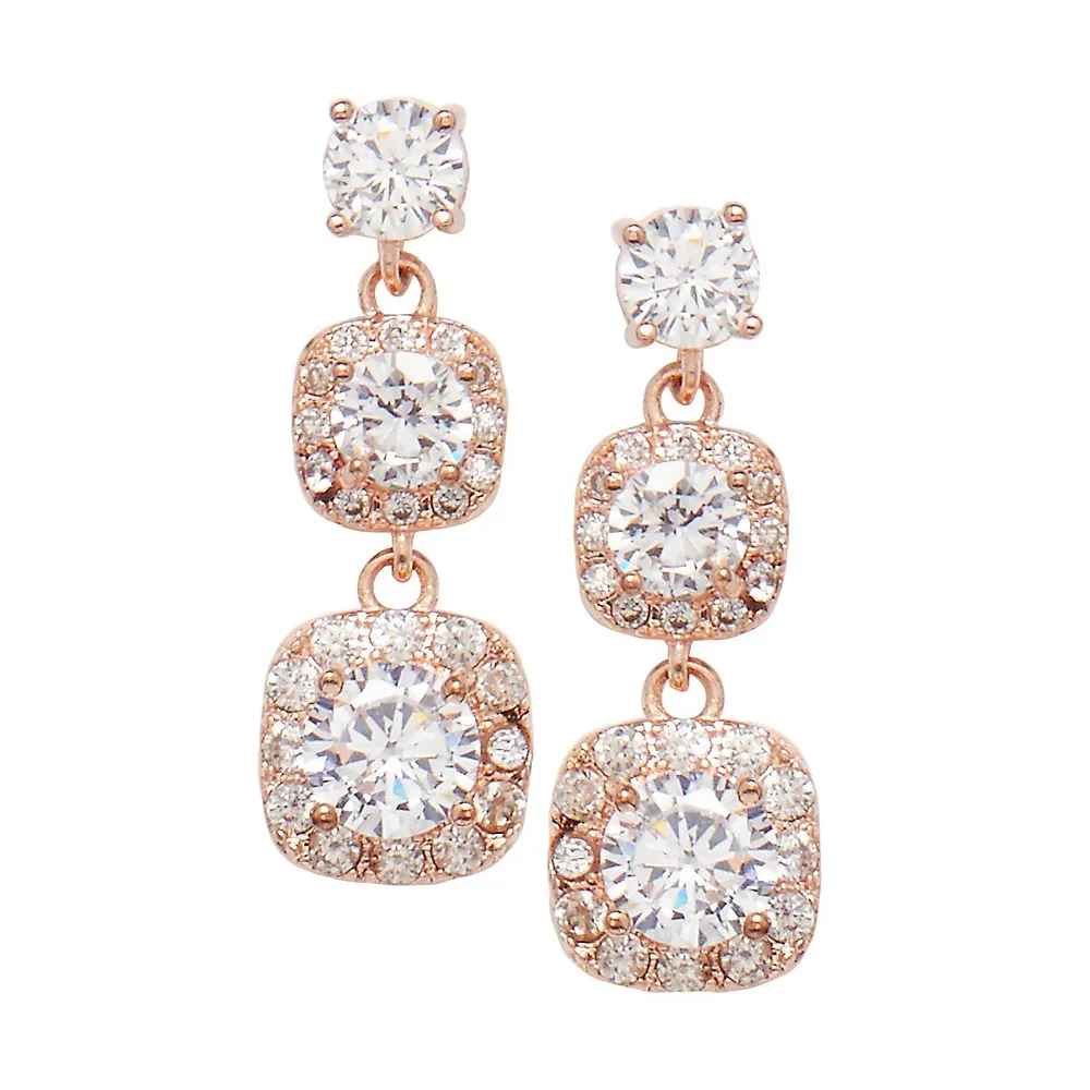 Rose goldtone & Cubic Zirconia Double Drop Earrings