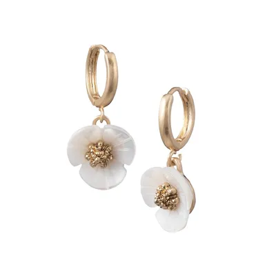 Basic Goldtone & Shell Flower Drop Earrings