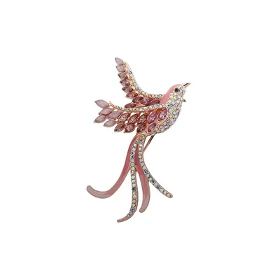 Broche en forme d'oiseau rose doré avec cristaux Basic