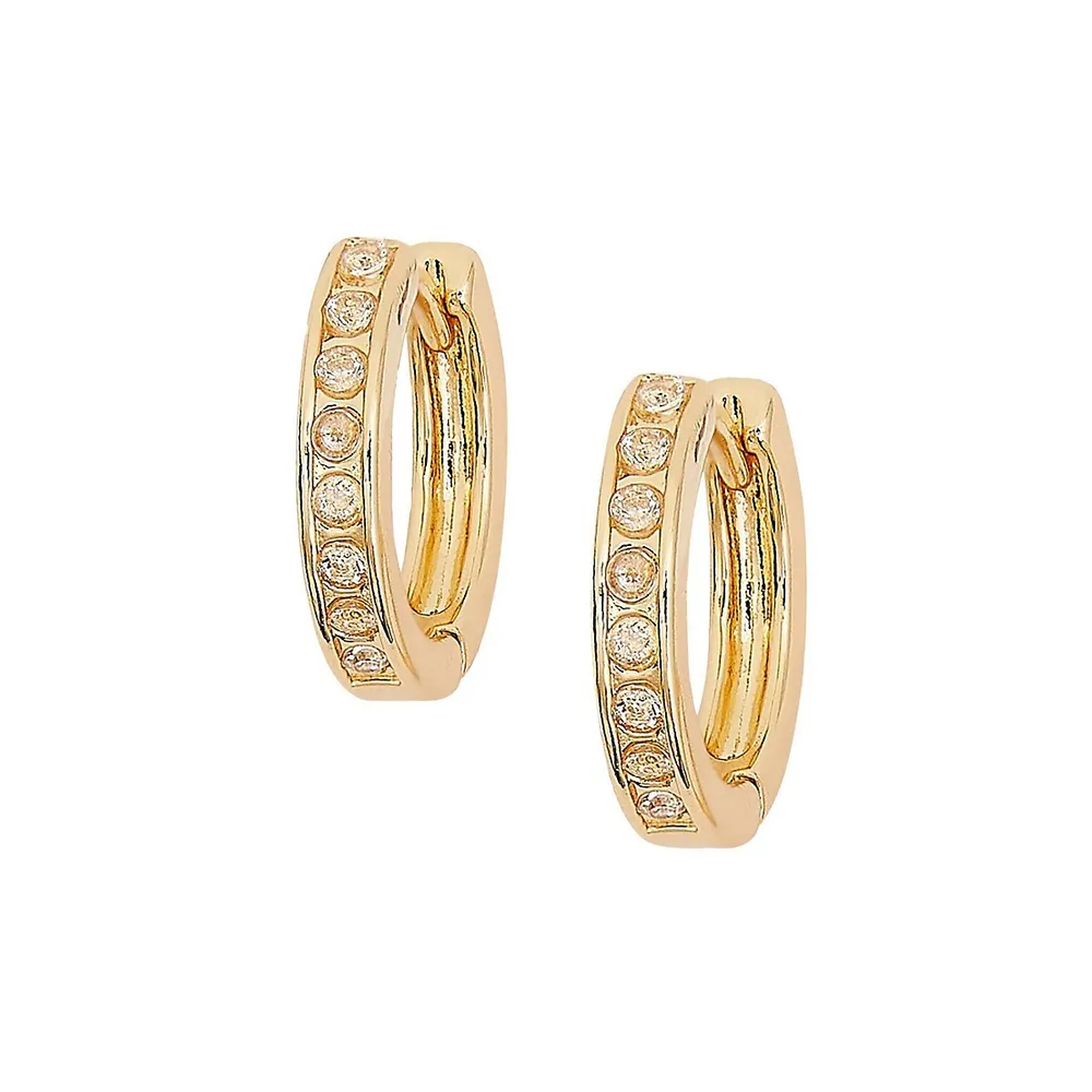 Goldtone Cubic Zirconia Embellished Huggie Earrings