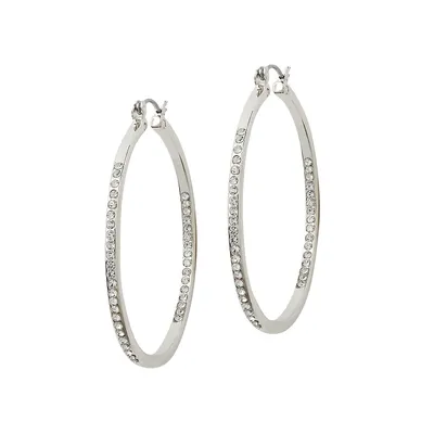 Silvertone Crystal Embellished Hoop Earrings