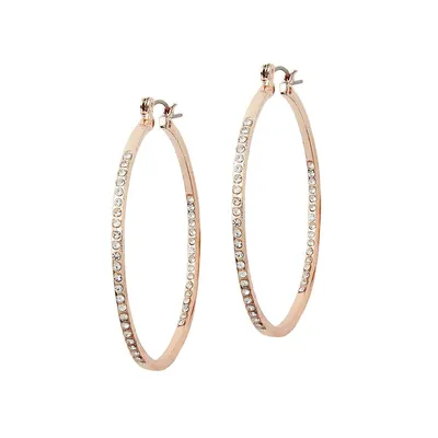 Rose Goldtone Stone Embellished Hoop Earrings