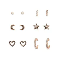 6-Pair Rose-Goldplated Embellished Celestial Earrings Set