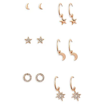 6-Pair Rose-Goldplated Celestial Stud & Drop Earrings Set