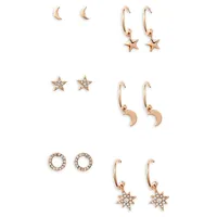 6-Pair Rose-Goldplated Celestial Stud & Drop Earrings Set