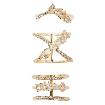 Set of 3 Goldtone Crystal Embellished Rings