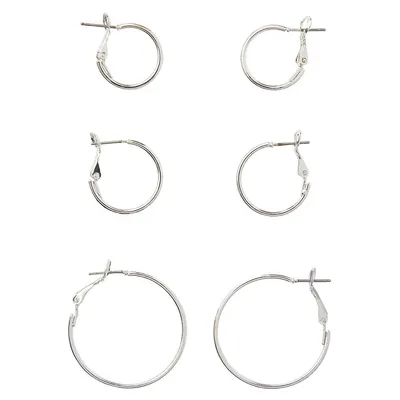 3-Pair Silvertone Assorted Hoop Earrings
