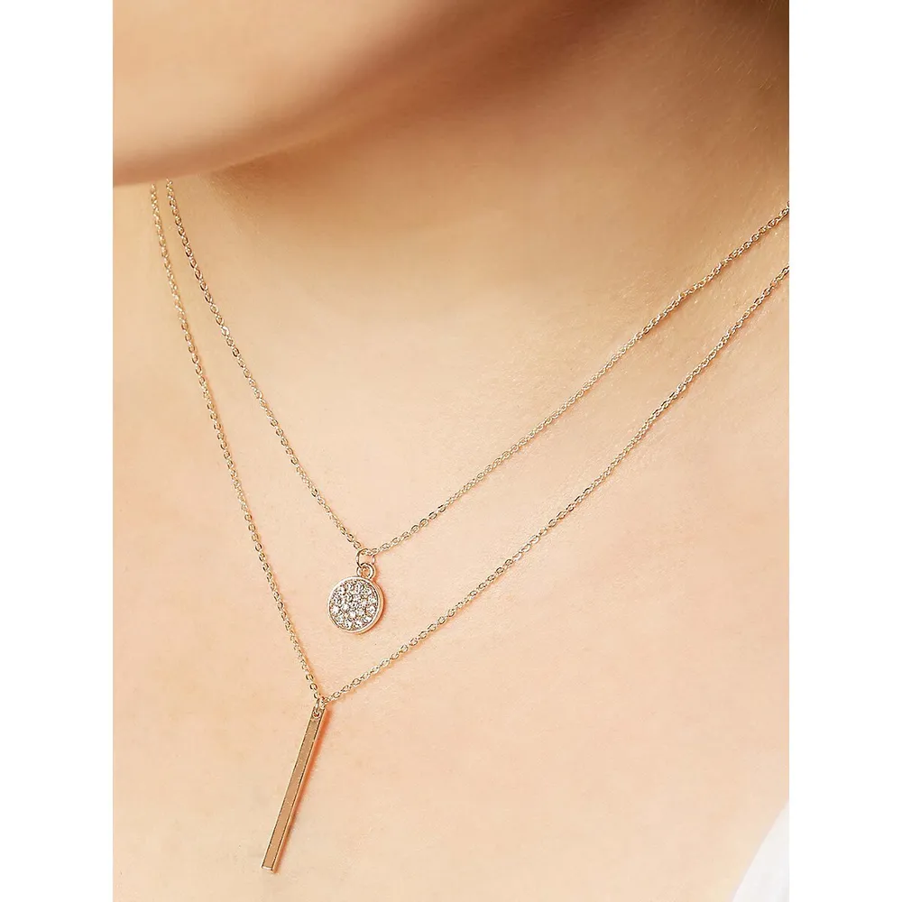 2-Row Rose-Goldplated Disc & Bar Pendant Necklace