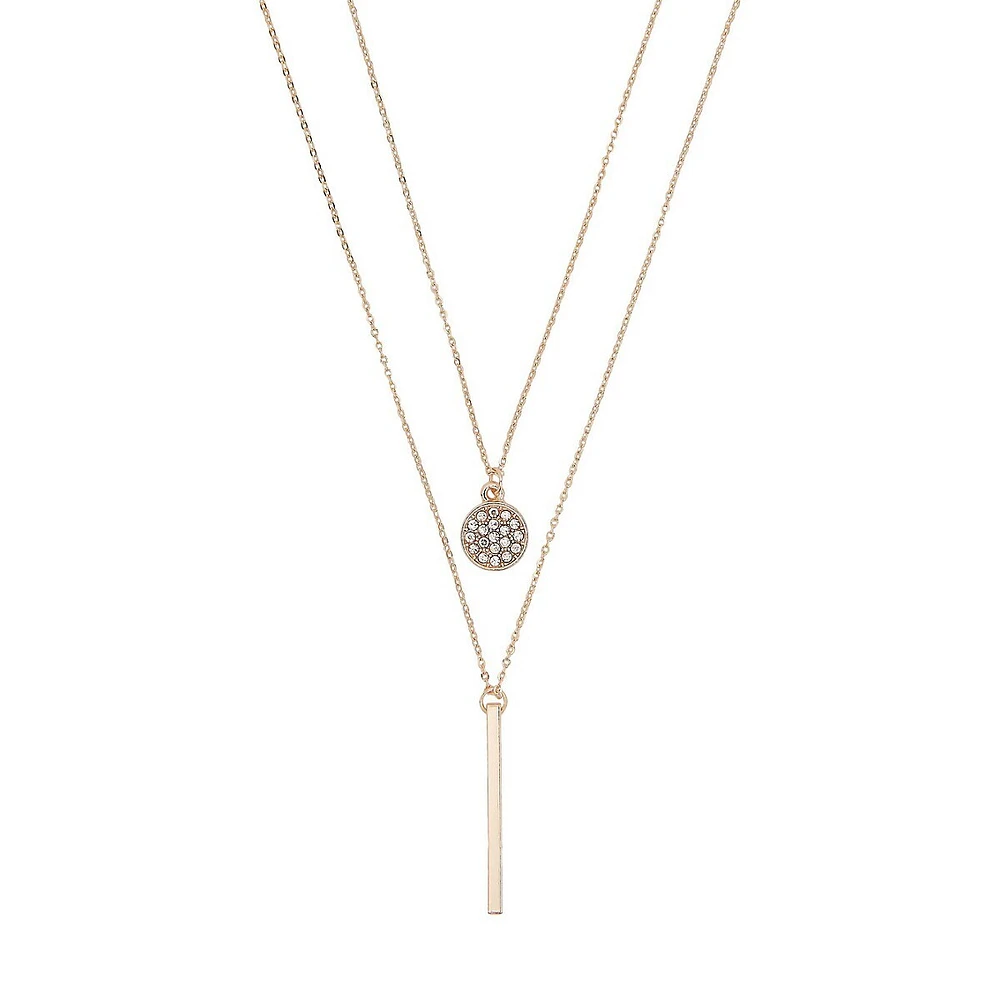 2-Row Rose-Goldplated Disc & Bar Pendant Necklace