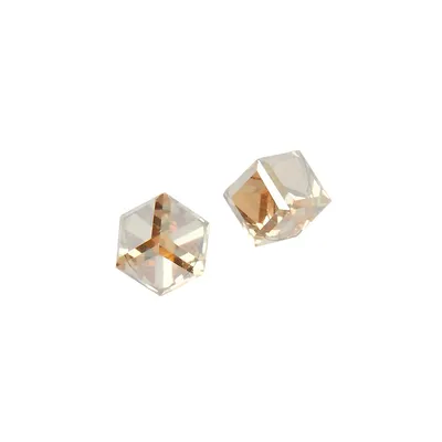 Boutons d'oreilles en acier inoxydable de couleur or rehaussés d'un cube en cristal Swarovski