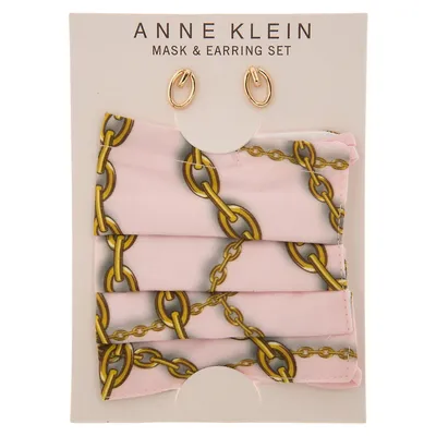 Chain-Print Face Mask & Earrings 2-Piece Set