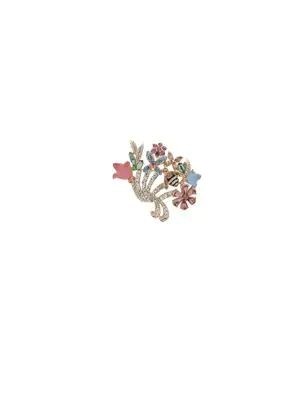 Flower & Bee Goldtone & Crystal Box Pin