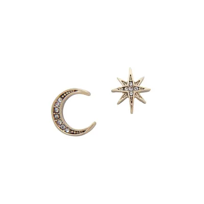 Mismatched Moon & Star Crystal-Lined Stud Earrings