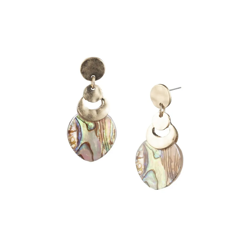 Goldtone & Abalone Disc Drop Earrings