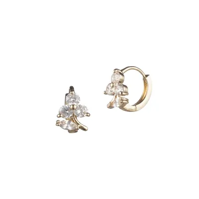 Goldplated & Crystal Flower Huggie Hoop Earrings