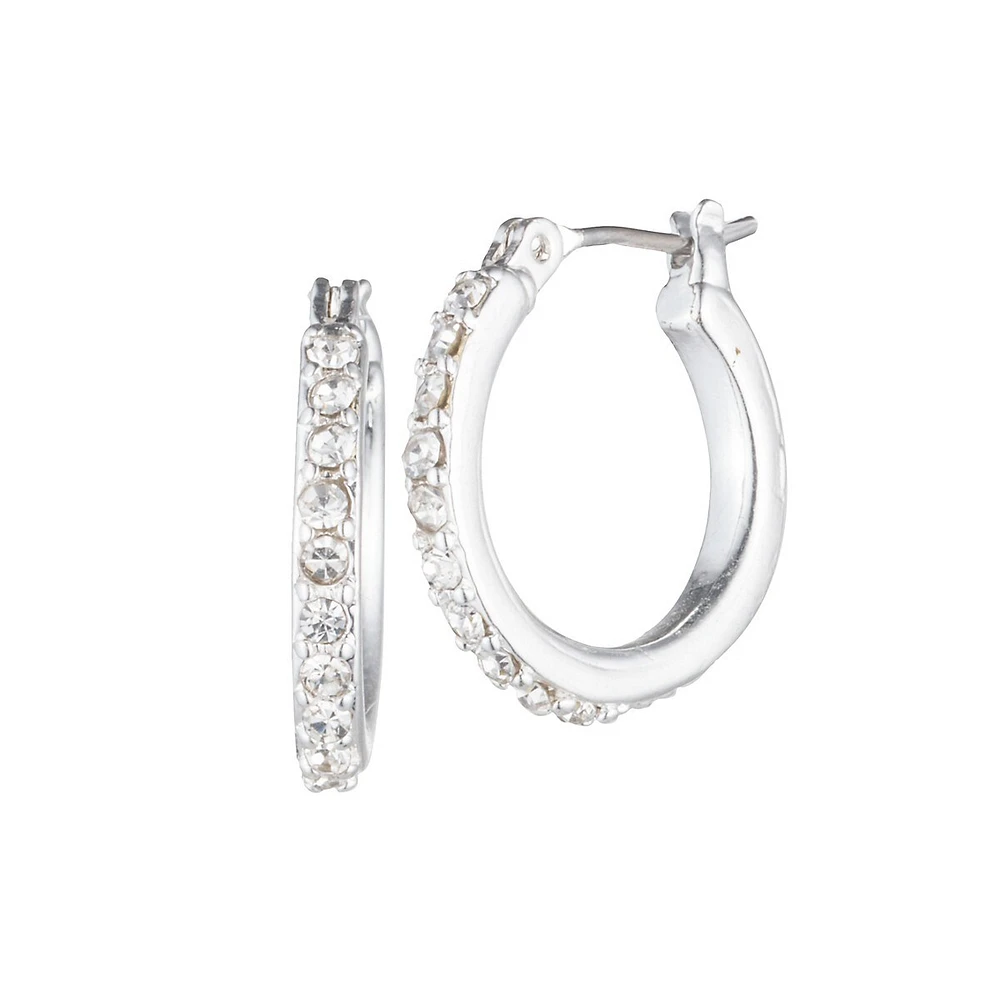 Silvertone & Crystal Hoop Earrings