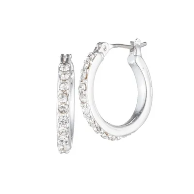 Silvertone & Crystal Small Hoop Earrings