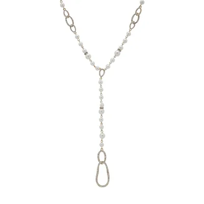 Arctic Goldtone, Glass Pearl & Pavé Link Y Necklace