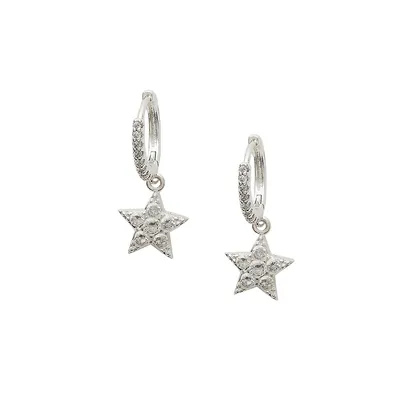 Silvertone & Cubic Zirconia Star Motif Drop Earrings