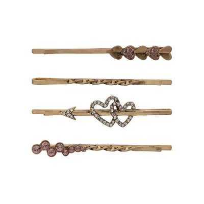 4-Piece Worn Goldplated & Glass Crystal Beaded Hair Pins Set