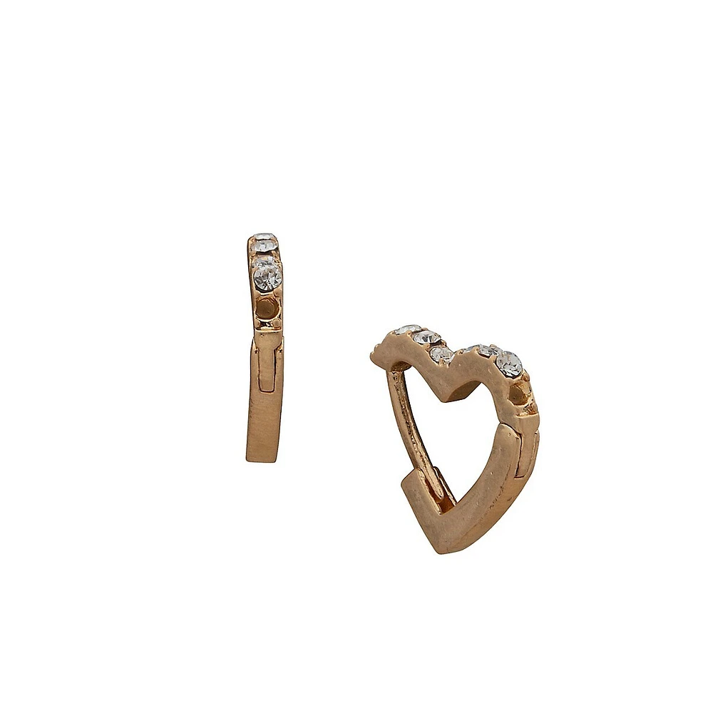 Goldtone Pavé Heart Huggie Hoop Earrings