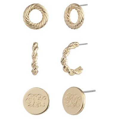 3-Pair Goldtone Stud Earrings Set