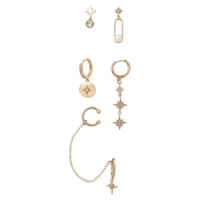 Goldplated & Crystal 5-Piece Earring Set