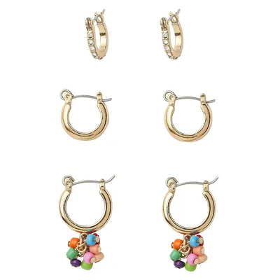 Goldplated, Crystal & Bead 3-Piece Earring Set