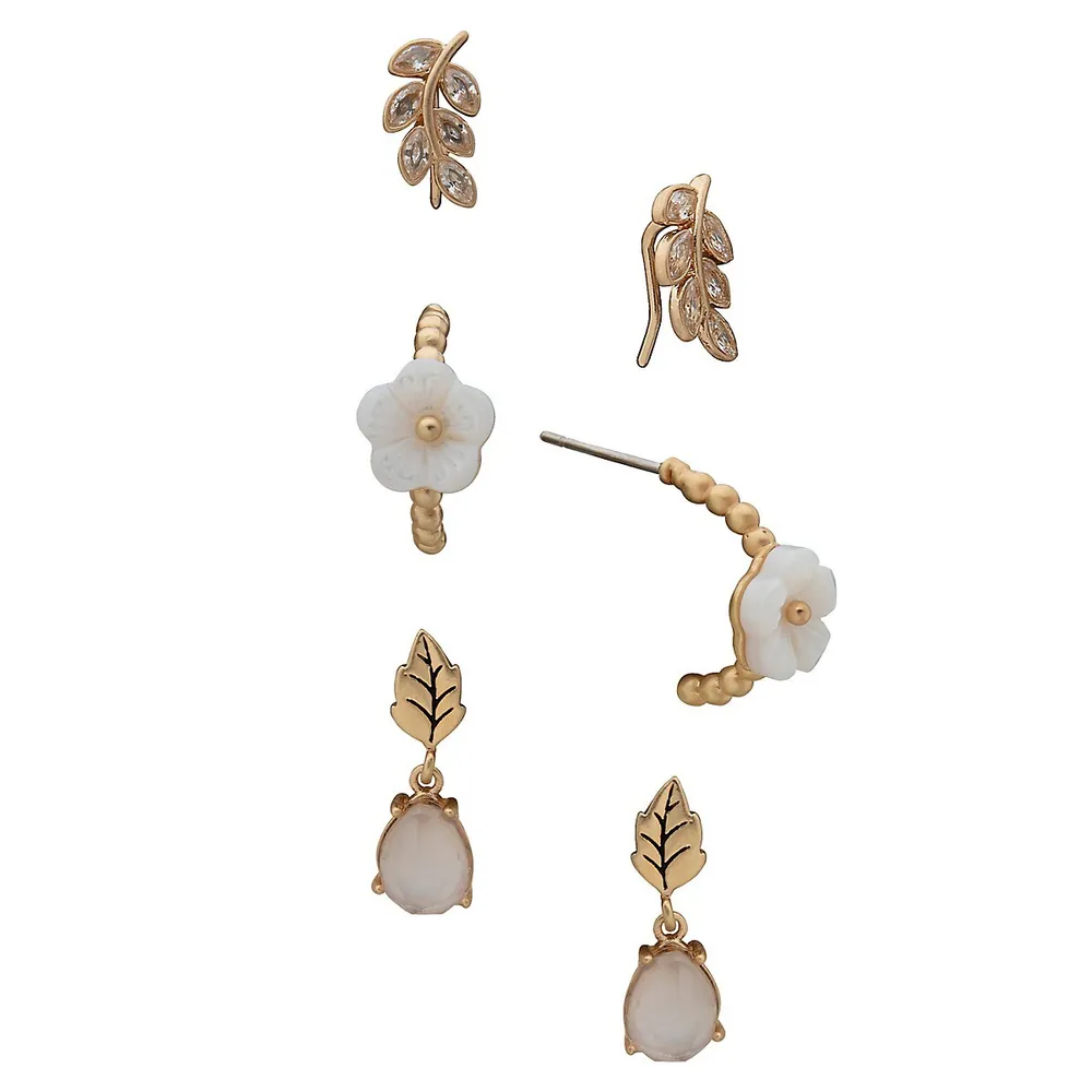 3-Pair Worn Goldplated Earrings Set