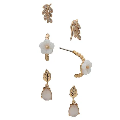 3-Pair Worn Goldplated Earrings Set