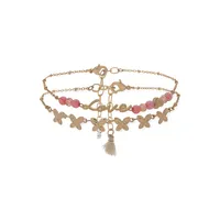 2-Piece Worn Goldplated Butterfly & Beaded Anklets Set