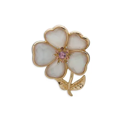Goldplated & Crystal Flower Box Pin