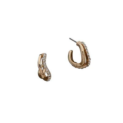 Goldtone & Crystal Wave Hoop Earrings